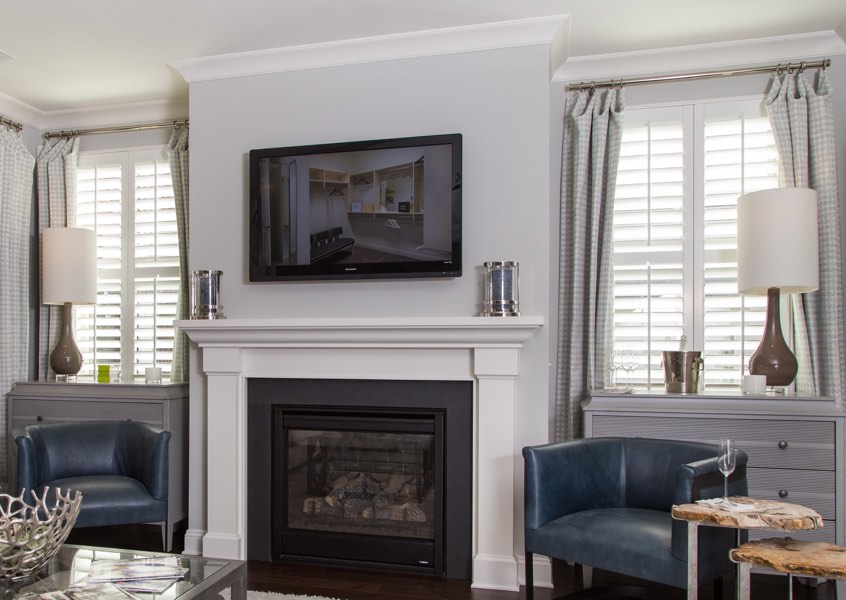 family room Tampa faux wood shutters